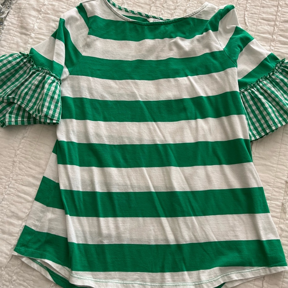 Crown Green and White Striped Top